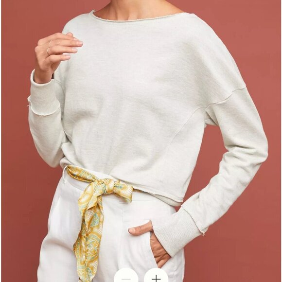 Maeve Anthropologie Ligonier Terry Sweatshirt Distressed Gray Beige Size L - Picture 1 of 7
